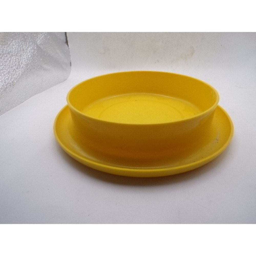 Vintage Tupperware Yellow Soup Bowl with Attached‎ Saucer Base Retro Kitchenware